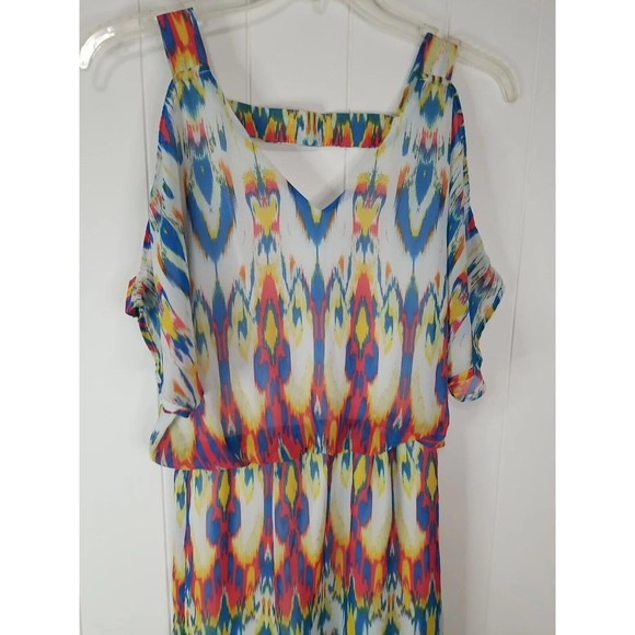 Bisou Bisou Dress Womens Size 4 Chiffon Cold Shoulder Multicolor Lined - Picture 7 of 15